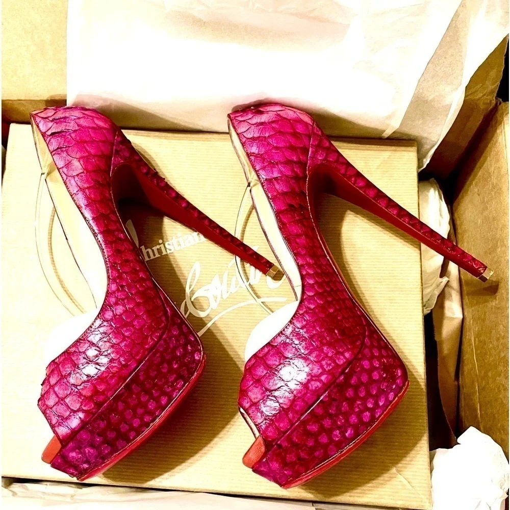 Christian Louboutin Lady Peep Python skin peep pumps EU39 rare 100% authentic - Picture 9 of 12